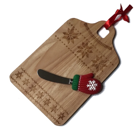 Cheese Cutting Board and Mitten Spreader Small Wooden DEI Nordic Sweater Pattern - Picture 2 of 10